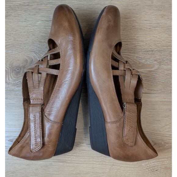 Rockport Cobb Hill Leather Wedge Heels 9.5 Brown Mary Jane Strappy Comfort Shoe - Picture 3 of 11